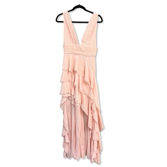 Alice + Olivia Holly ruffled dress high low Blush Pink gown maxi party Revolve 2 - Picture 6 of 10